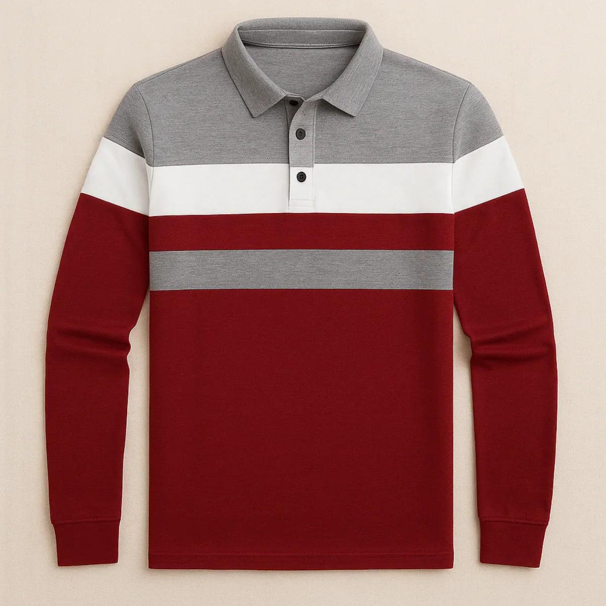 Men’s Long Sleeve Polo Shirt Striped Design