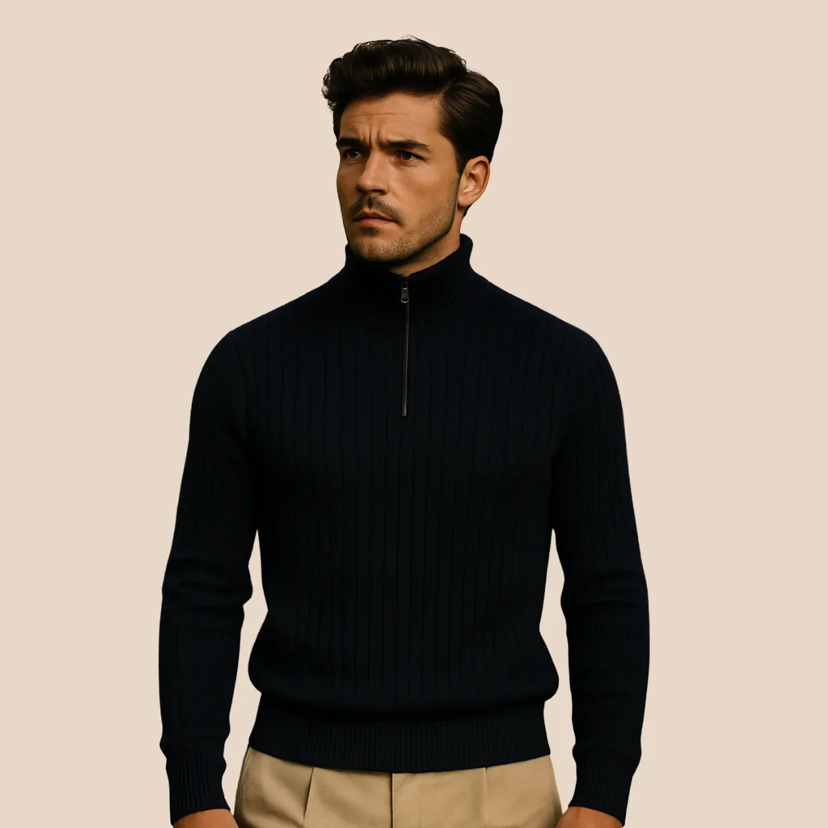 Men's Half Zip Ribbed Jumper