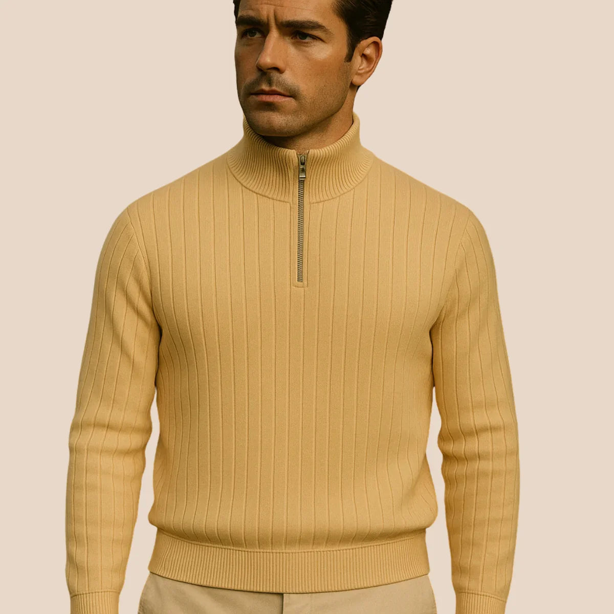 Men's Half Zip Ribbed Jumper