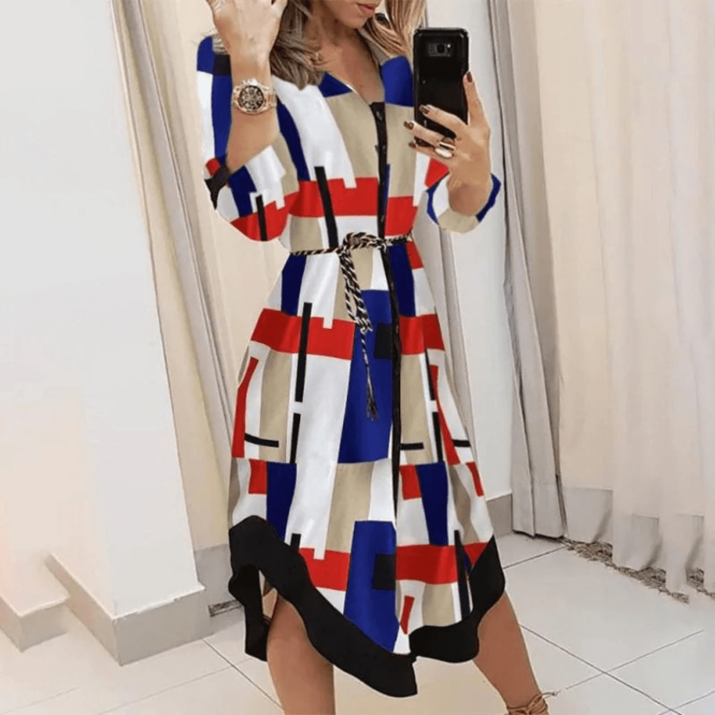 Women's Midi Dress Wrap Style with Belted Detail