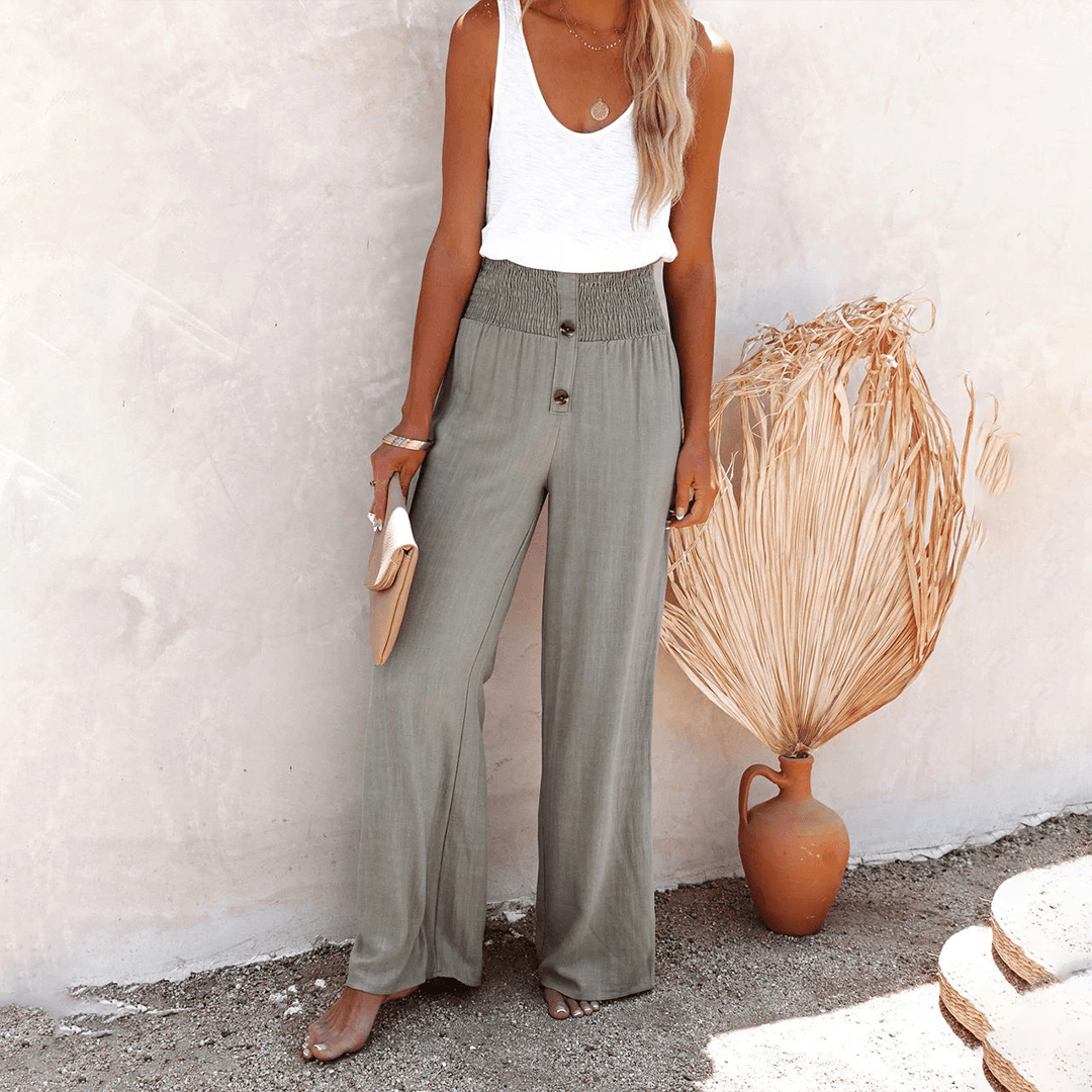 Women's Wide-Leg Trousers High-Waisted Elastic Waist Relaxed Fit