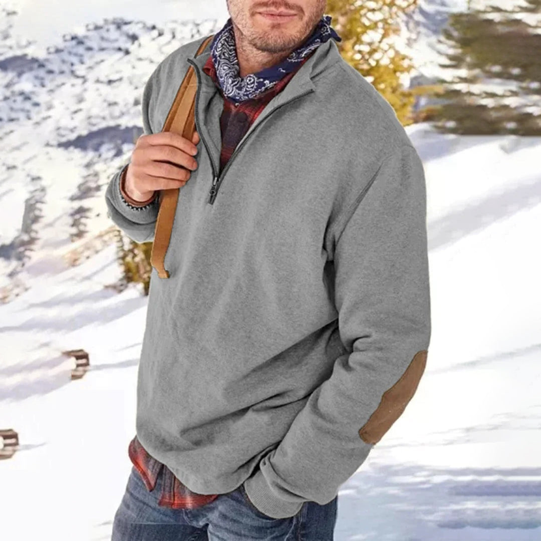 Men's Half Zip Sweater Soft Knit with Elbow Patches
