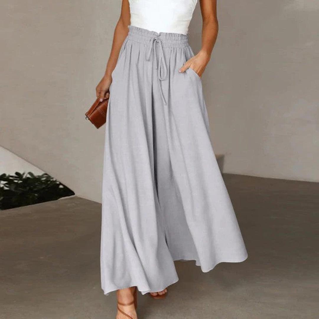 Women's High Waist Maxi Skirt with Elastic Drawstring and Pockets