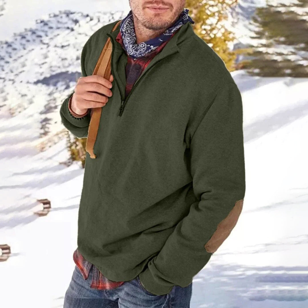 Men's Half Zip Sweater Soft Knit with Elbow Patches