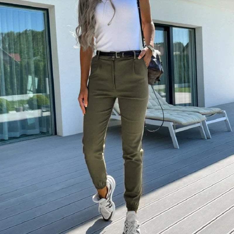 Women's Slim Fit High Waist Joggers with Elastic Cuffs and Side Pockets