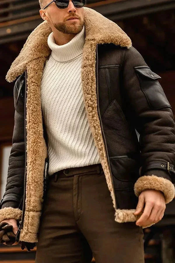 Men's Real Leather Jacket Flying Style Camel