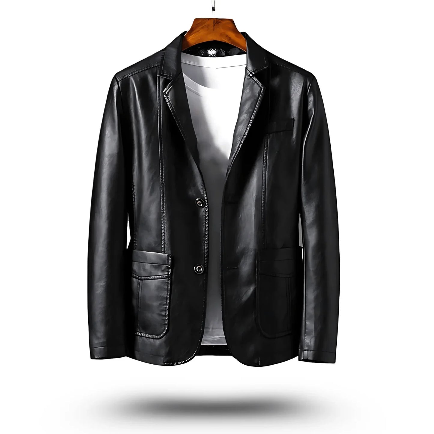 Men's Fitted PU Leather Jacket Classic Style