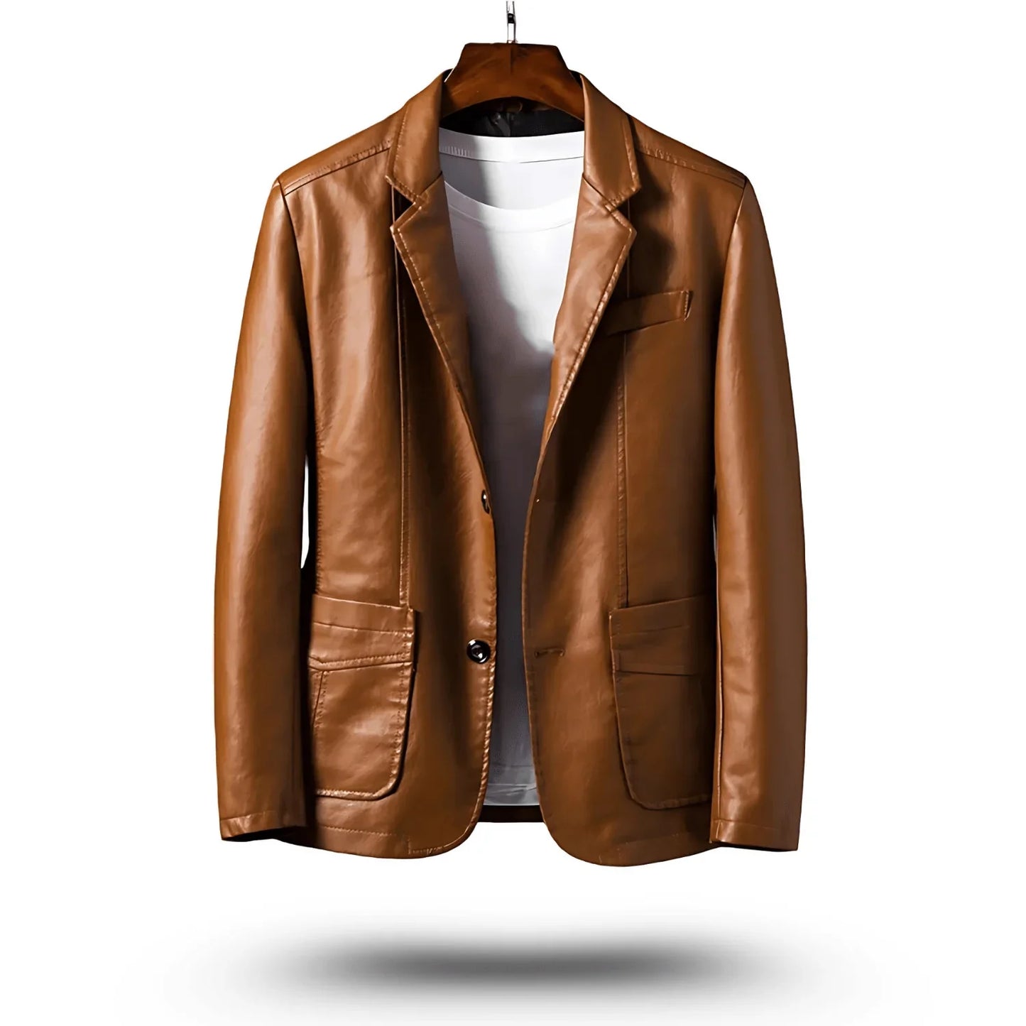 Men's Fitted PU Leather Jacket Classic Style