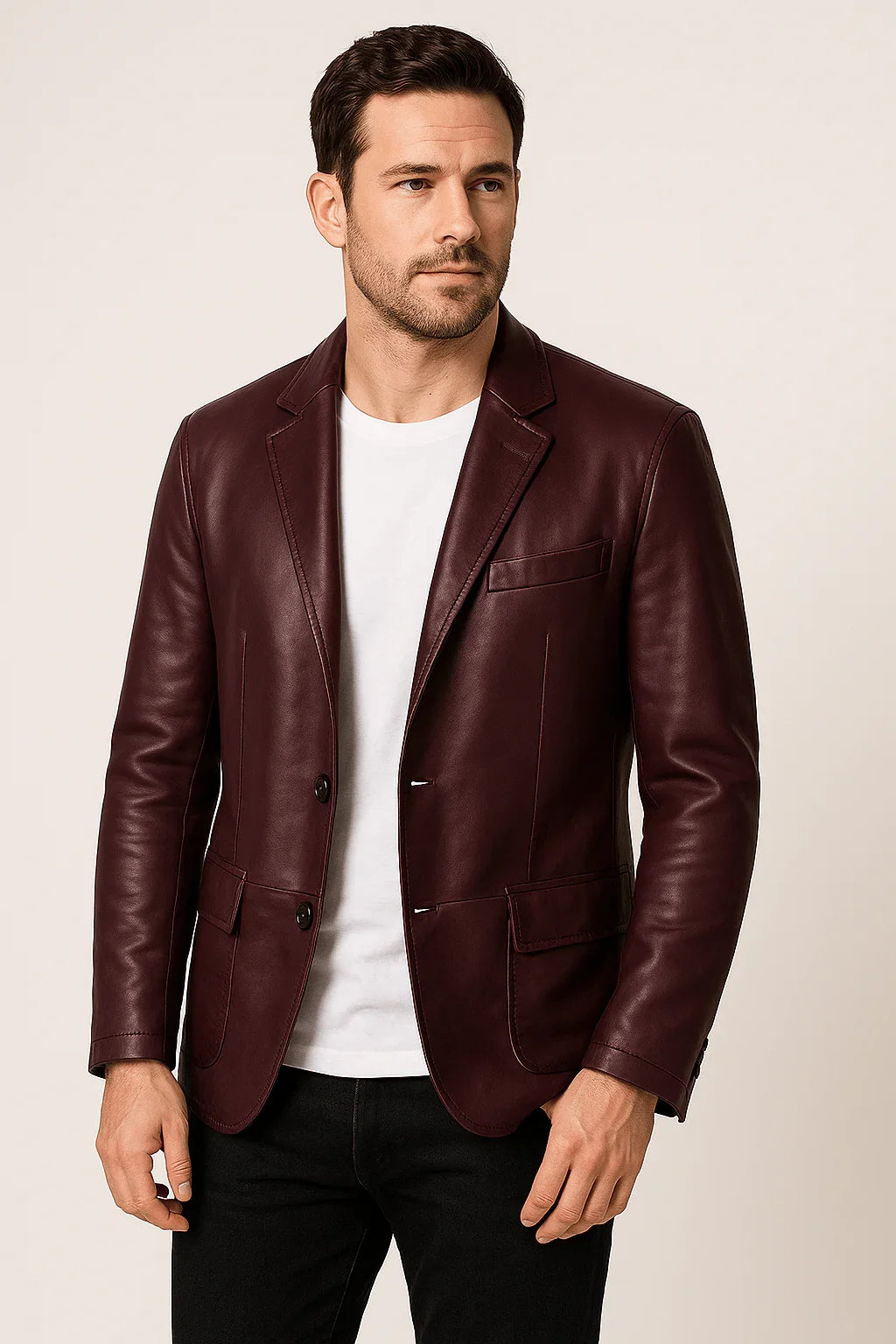 Men's Fitted PU Leather Jacket Classic Style