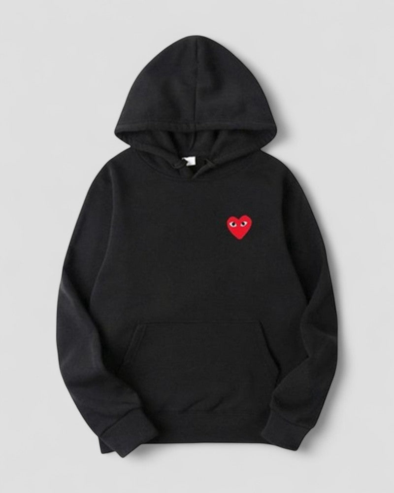 Women's Casual Pullover Hoodie with Embroidered Heart Design