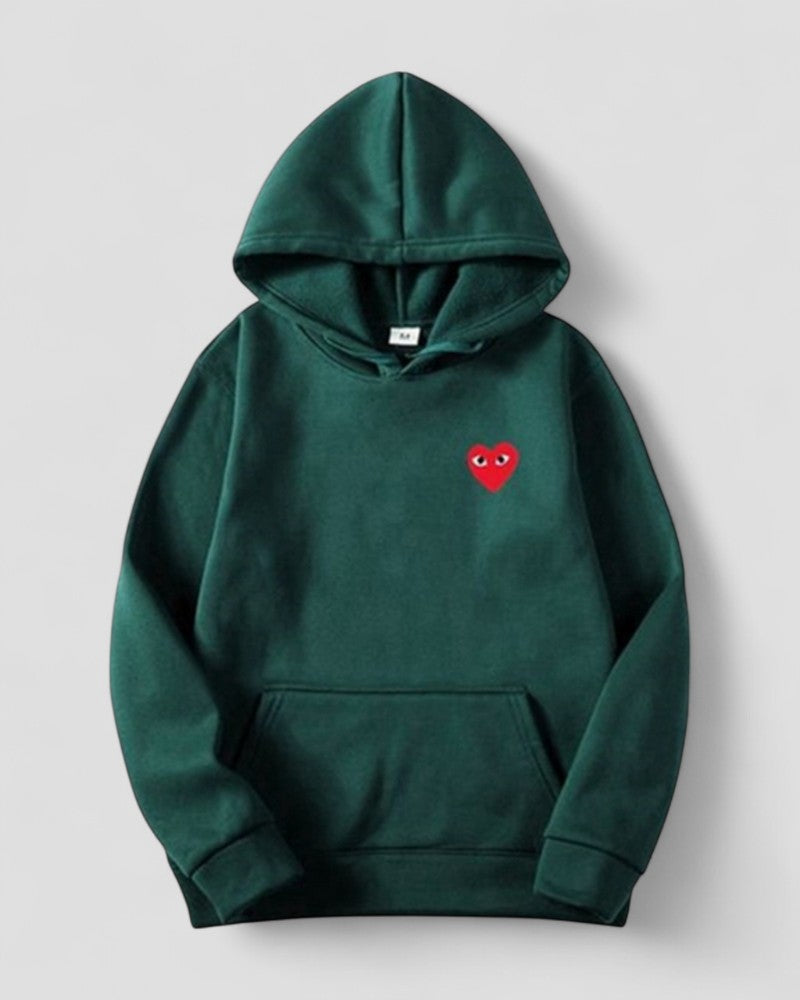 Women's Casual Pullover Hoodie with Embroidered Heart Design