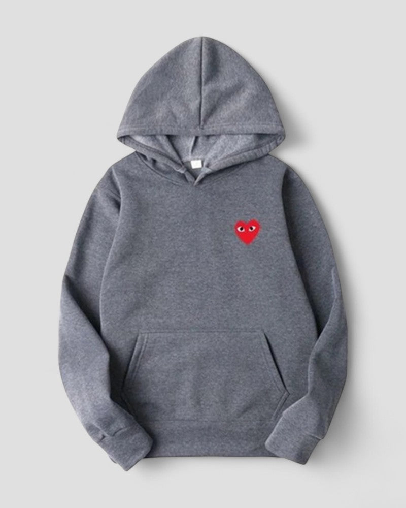 Women's Casual Pullover Hoodie with Embroidered Heart Design