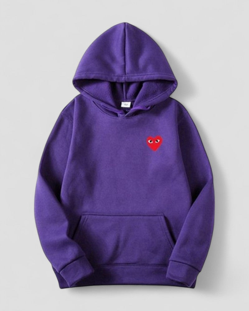 Women's Casual Pullover Hoodie with Embroidered Heart Design