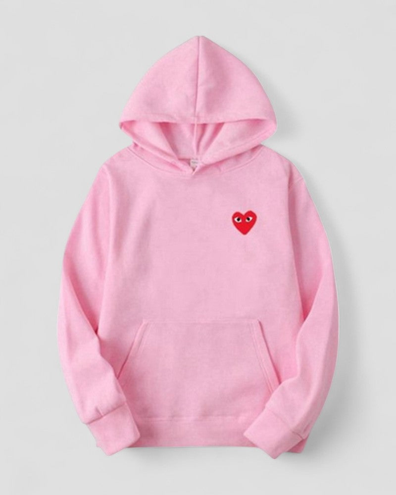 Women's Casual Pullover Hoodie with Embroidered Heart Design