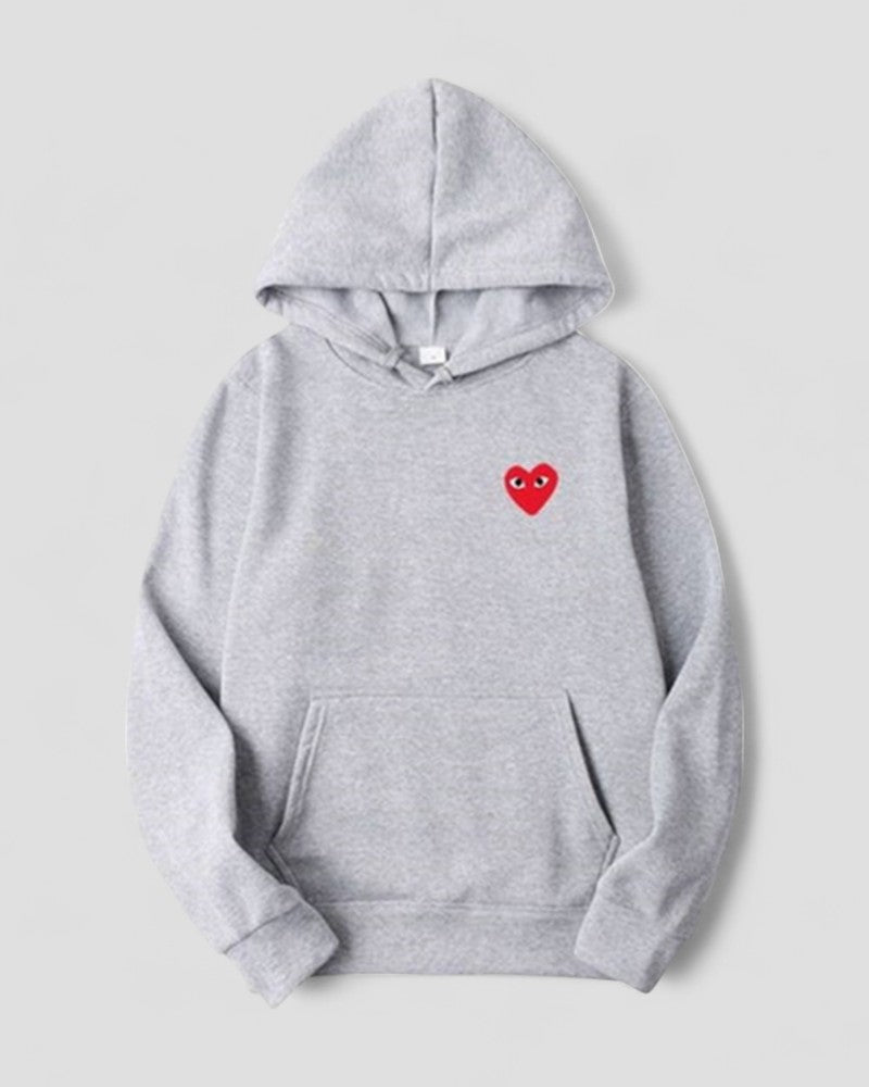 Women's Casual Pullover Hoodie with Embroidered Heart Design