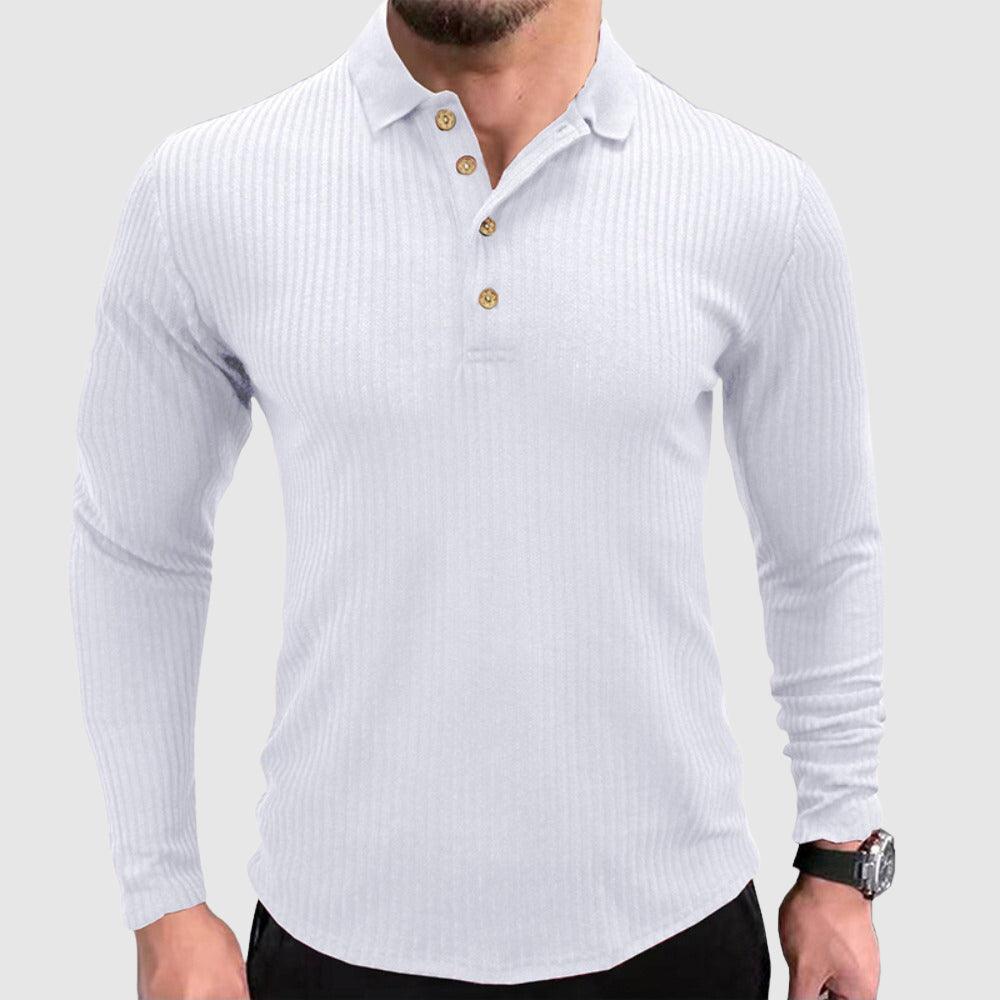 Men's Long-Sleeve Polo Shirt Solid Color