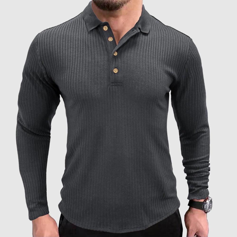 Men's Long-Sleeve Polo Shirt Solid Color