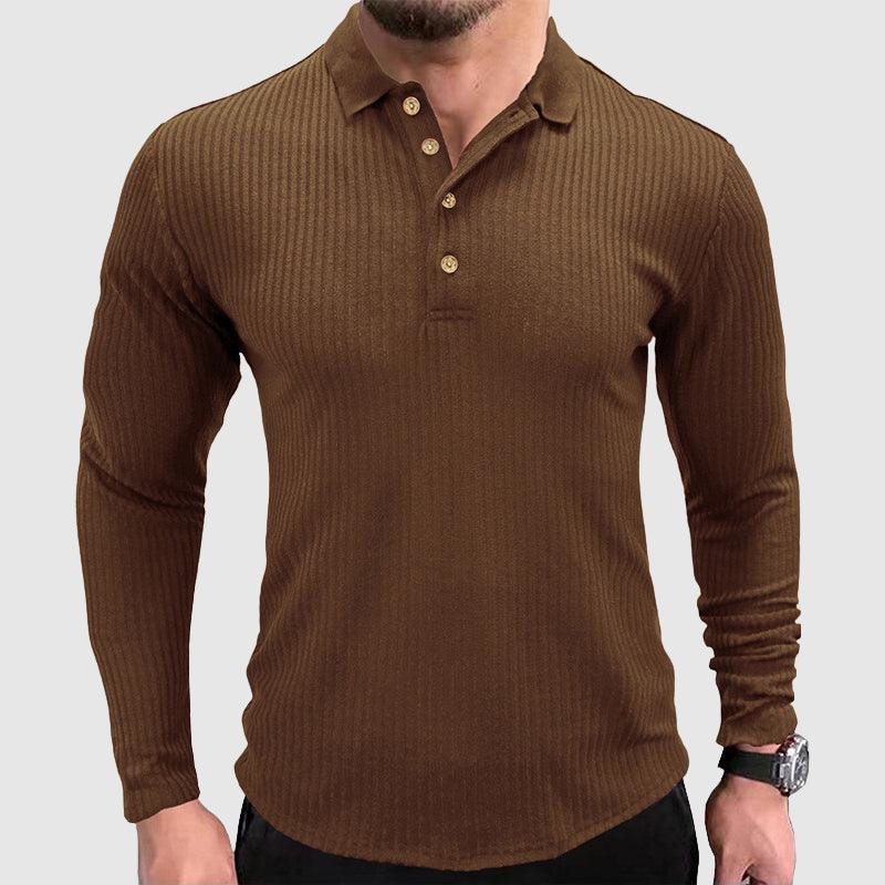Men's Long-Sleeve Polo Shirt Solid Color