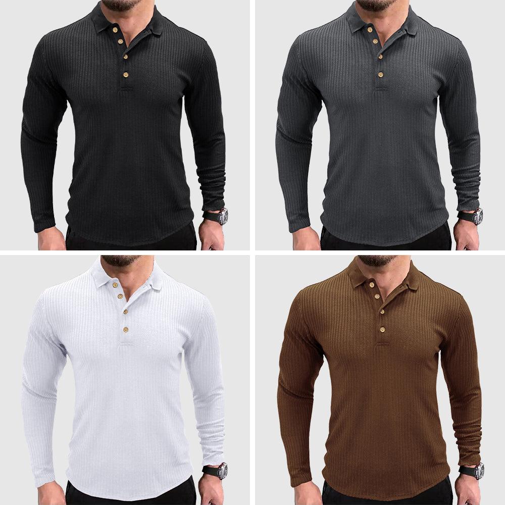 Men's Long-Sleeve Polo Shirt Solid Color