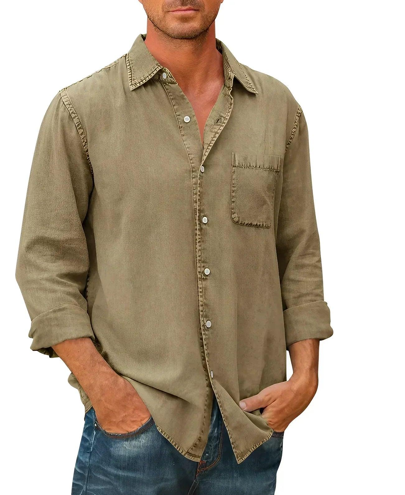 Men's Casual Long-Sleeve Shirt Cotton