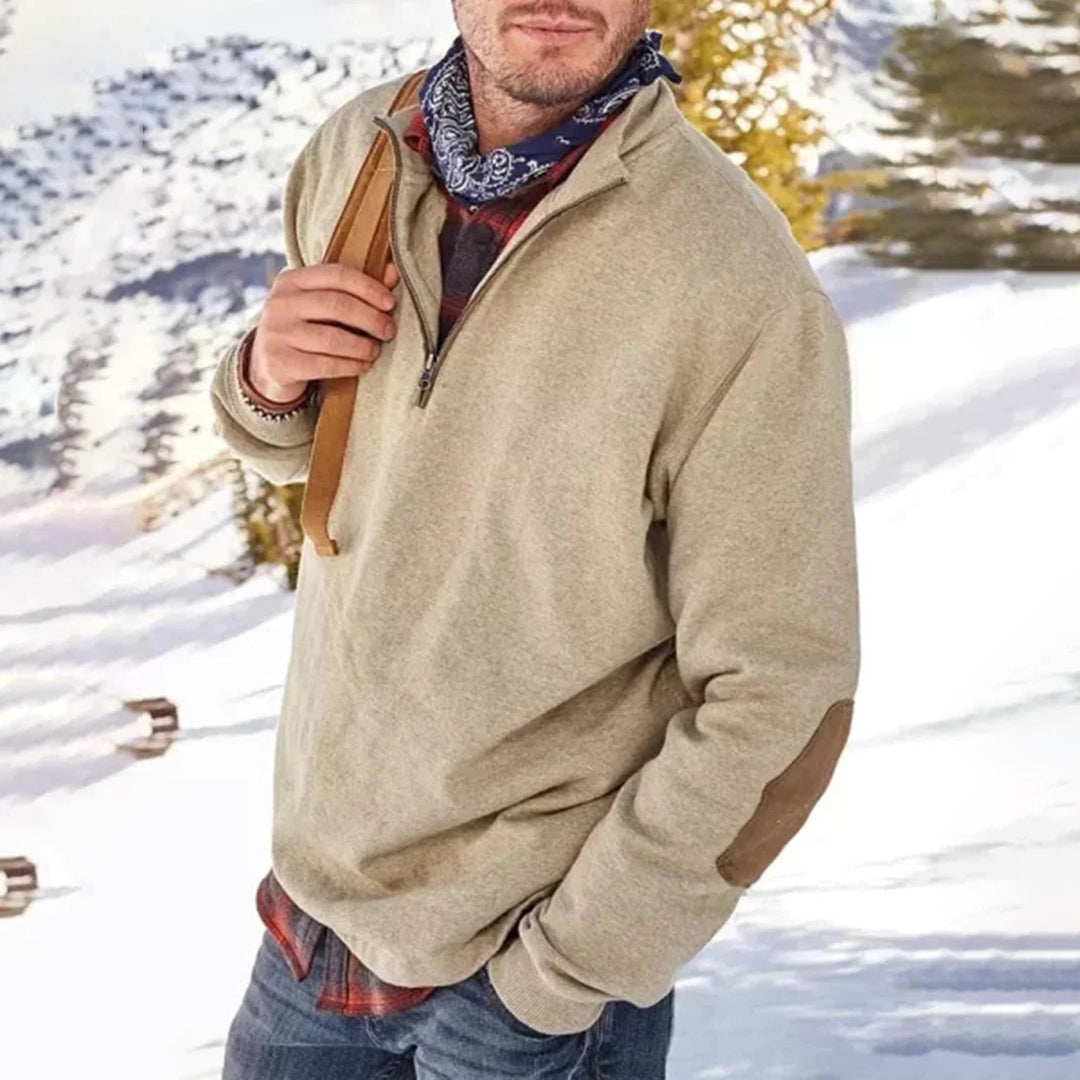 Men's Half Zip Sweater Soft Knit with Elbow Patches