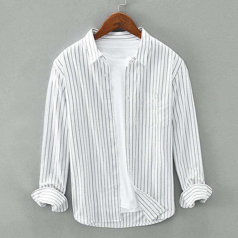 Men's Striped Button-Up Shirt Cotton Blend Relaxed Fit