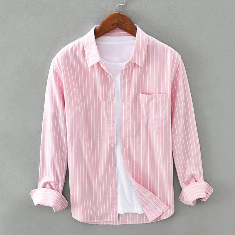 Men's Striped Button-Up Shirt Cotton Blend Relaxed Fit