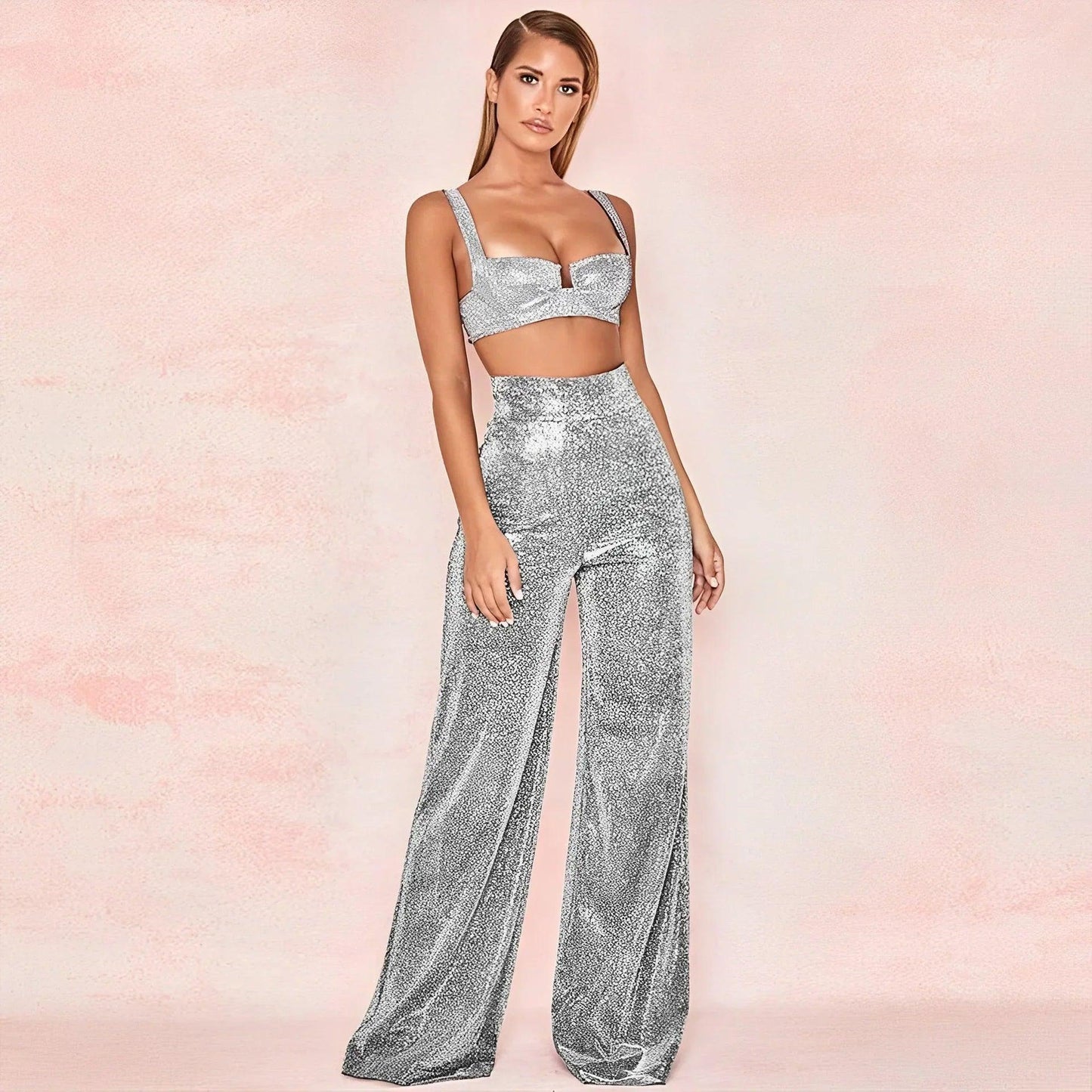 Women's Wide-Leg Trousers Metallic Shimmer