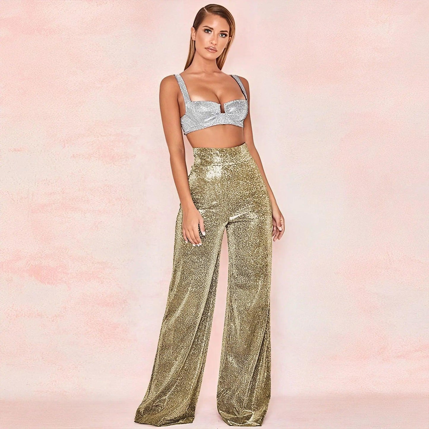 Women's Wide-Leg Trousers Metallic Shimmer