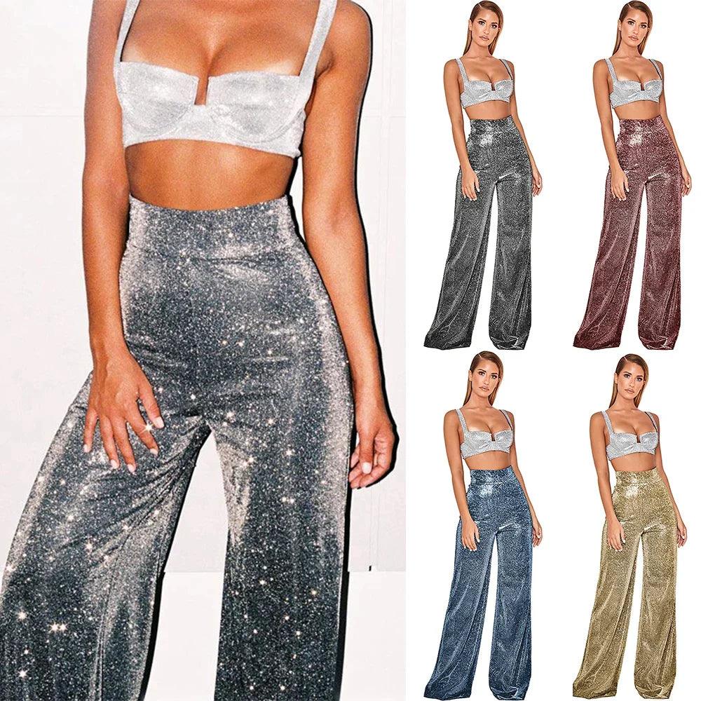 Women's Wide-Leg Trousers Metallic Shimmer