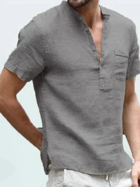 Men’s Short Sleeve Linen Shirt Mandarin Collar