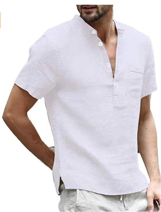 Men’s Short Sleeve Linen Shirt Mandarin Collar