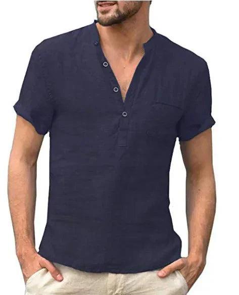 Men’s Short Sleeve Linen Shirt Mandarin Collar