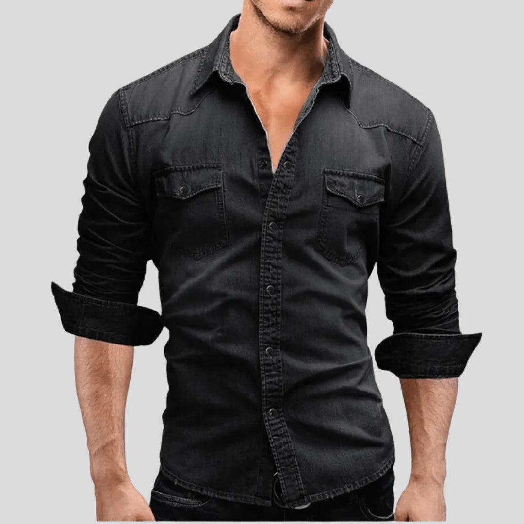 Men's Denim Shirt Long Sleeve Snap Button Closure