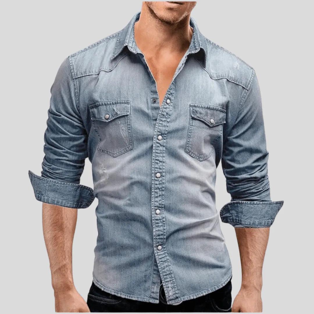 Men's Denim Shirt Long Sleeve Snap Button Closure
