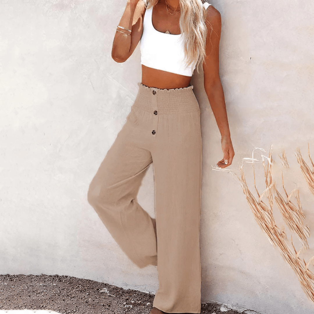 Women's Wide-Leg Trousers High-Waisted Elastic Waist Relaxed Fit