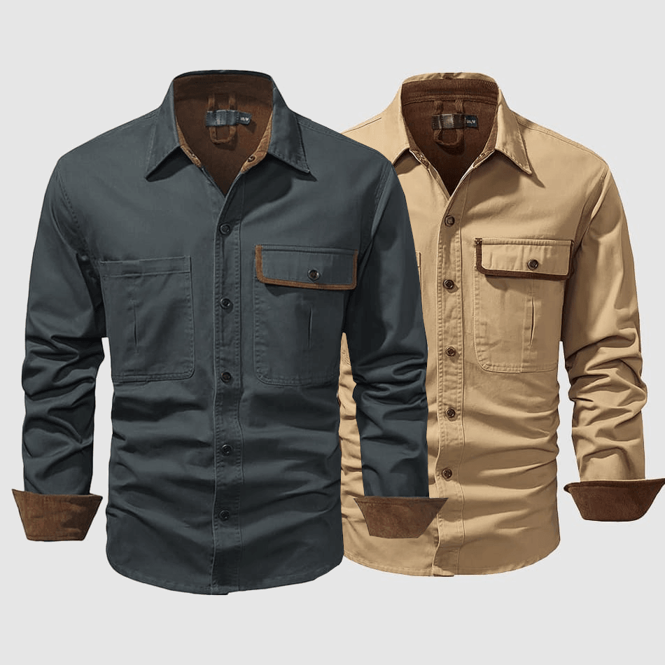 Men’s Long Sleeve Button-Up Shirt 100% Cotton Classic Collar