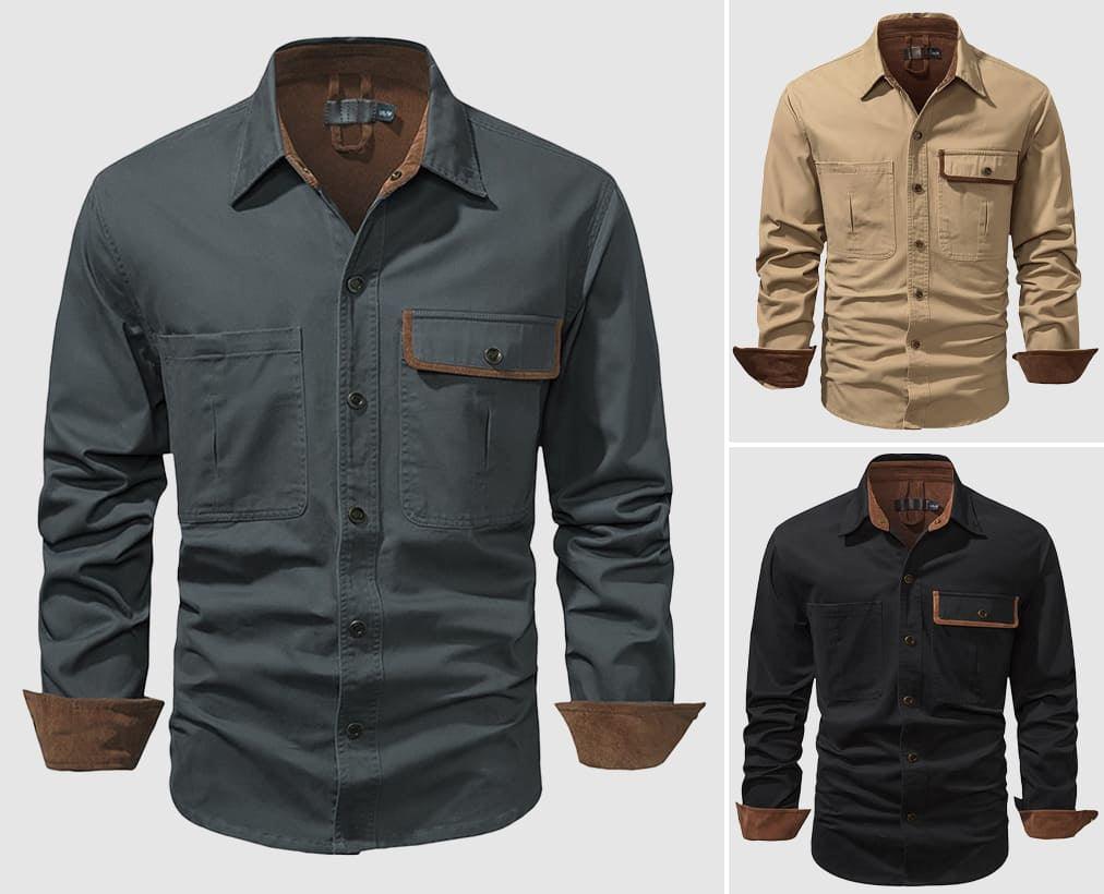 Men’s Long Sleeve Button-Up Shirt 100% Cotton Classic Collar