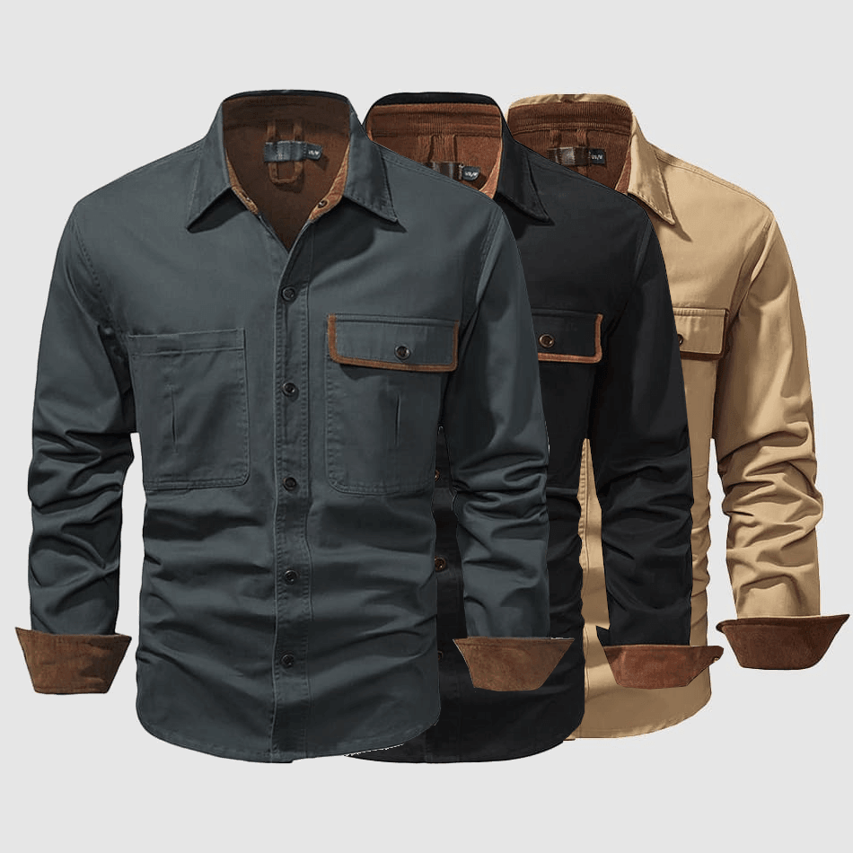 Men’s Long Sleeve Button-Up Shirt 100% Cotton Classic Collar