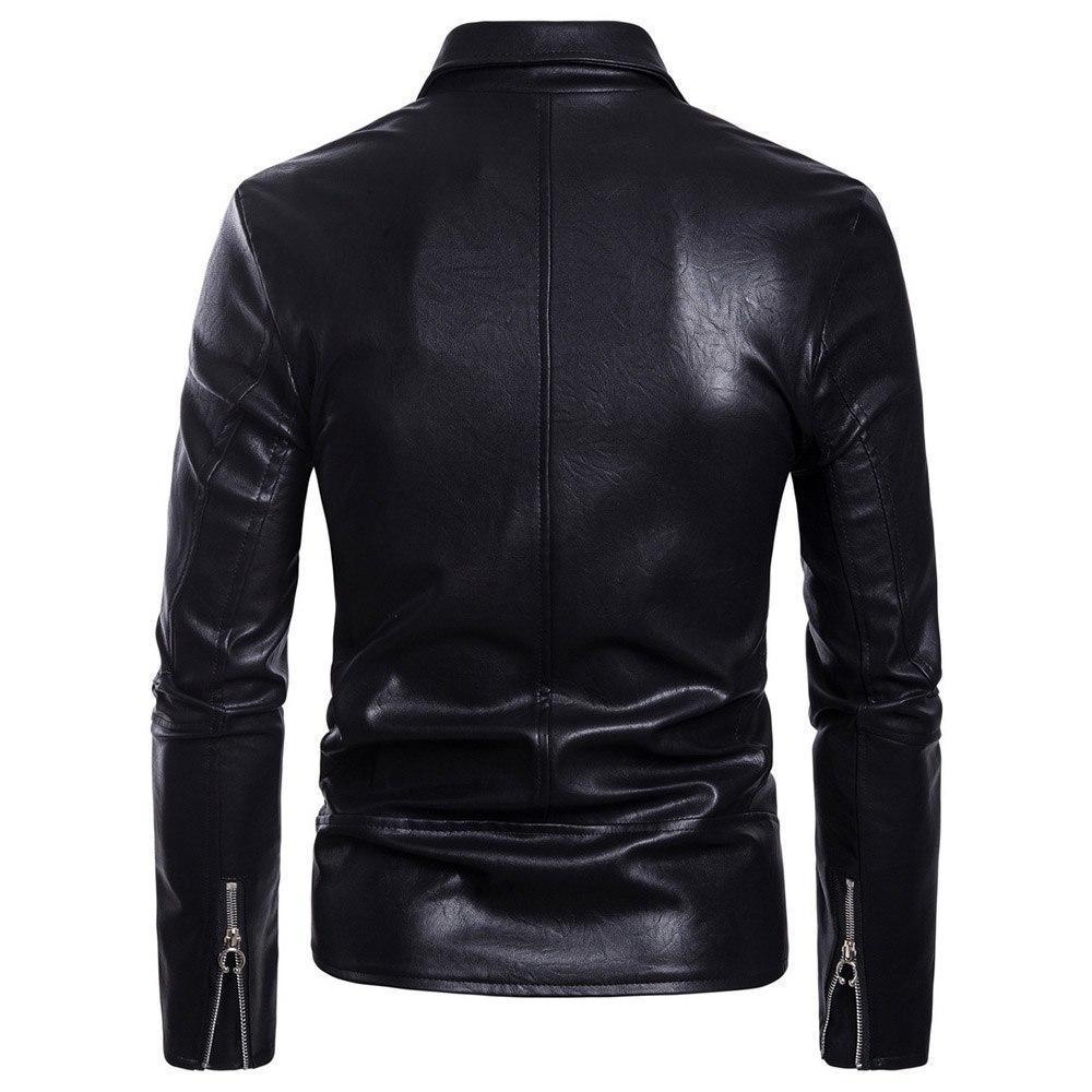 Men’s Leather Biker Jacket Slim Fit Notched Lapel Asymmetrical Zip