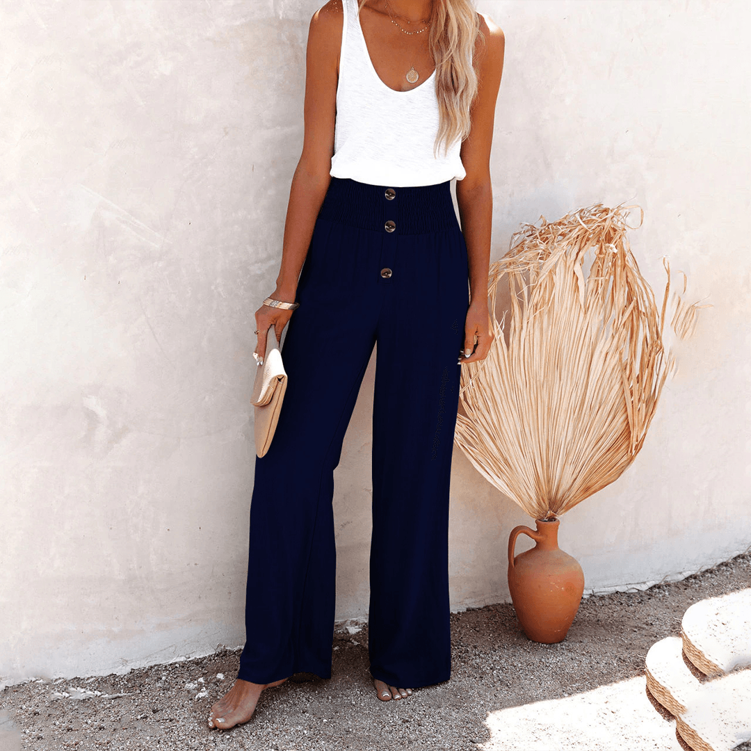 Women's Wide-Leg Trousers High-Waisted Elastic Waist Relaxed Fit