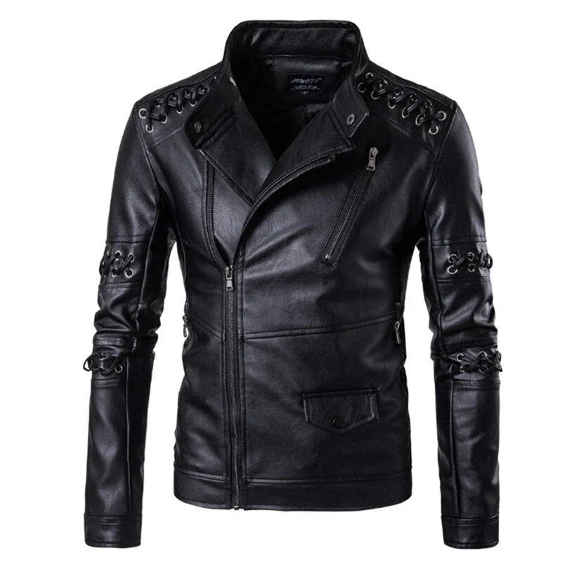 Men's Biker Jacket with Decorative Belts