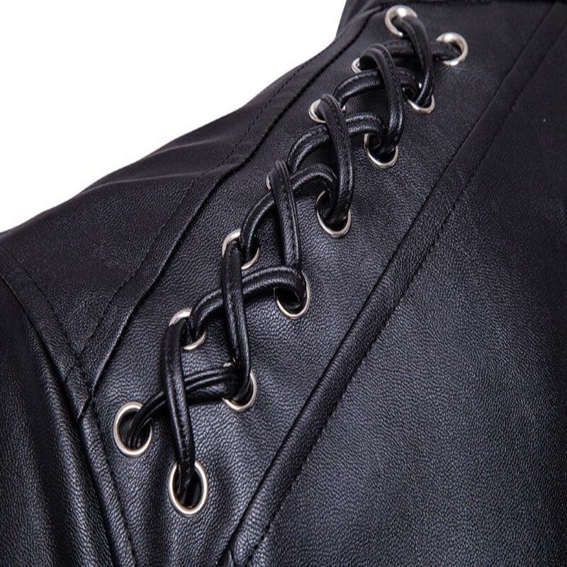 Men's Biker Jacket with Decorative Belts