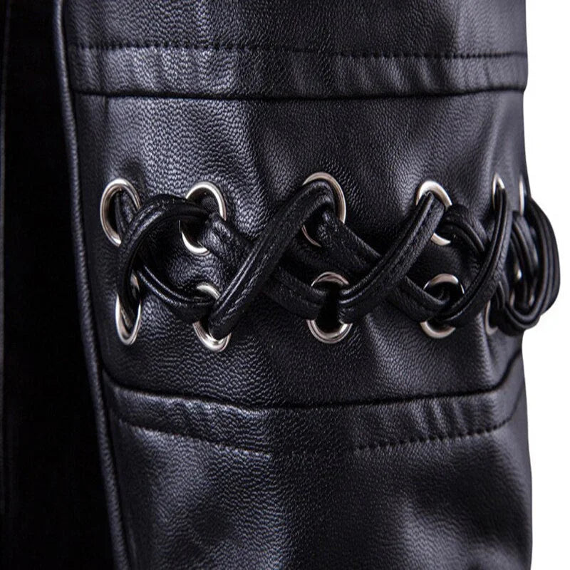 Men's Biker Jacket with Decorative Belts