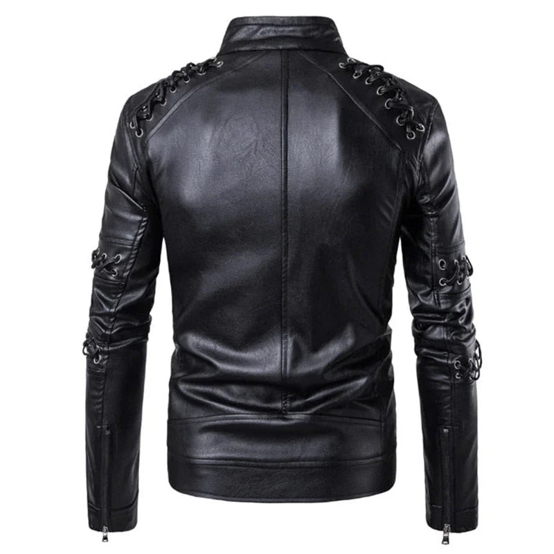 Men's Biker Jacket with Decorative Belts