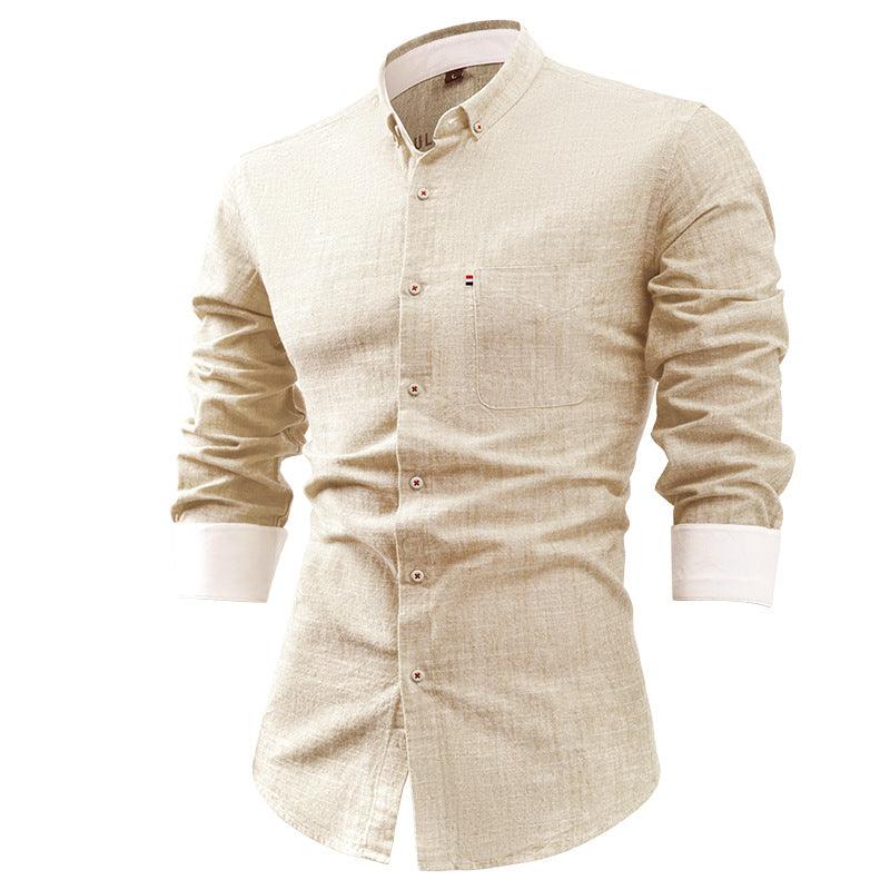 Men’s Slim Fit Button-Up Shirt Cotton Linen Blend