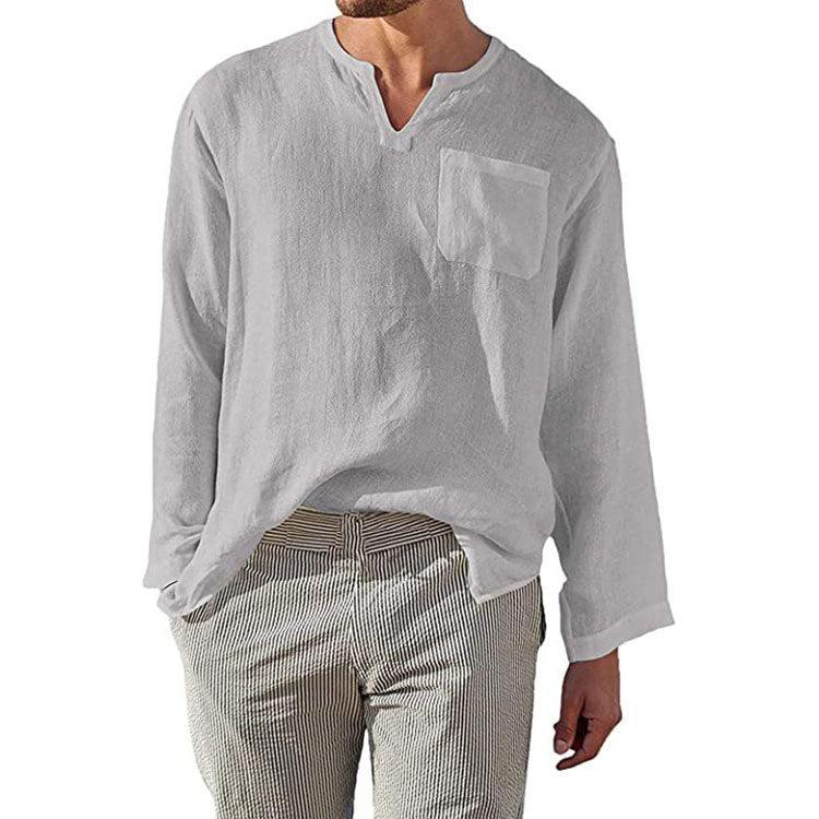 Men's Casual Long Sleeve Shirt Linen Cotton Blend