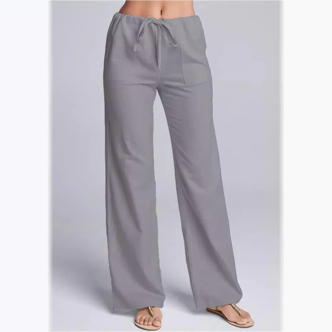 Women's Loose Fit Casual Trousers Cotton Linen Blend with Drawstring Waist