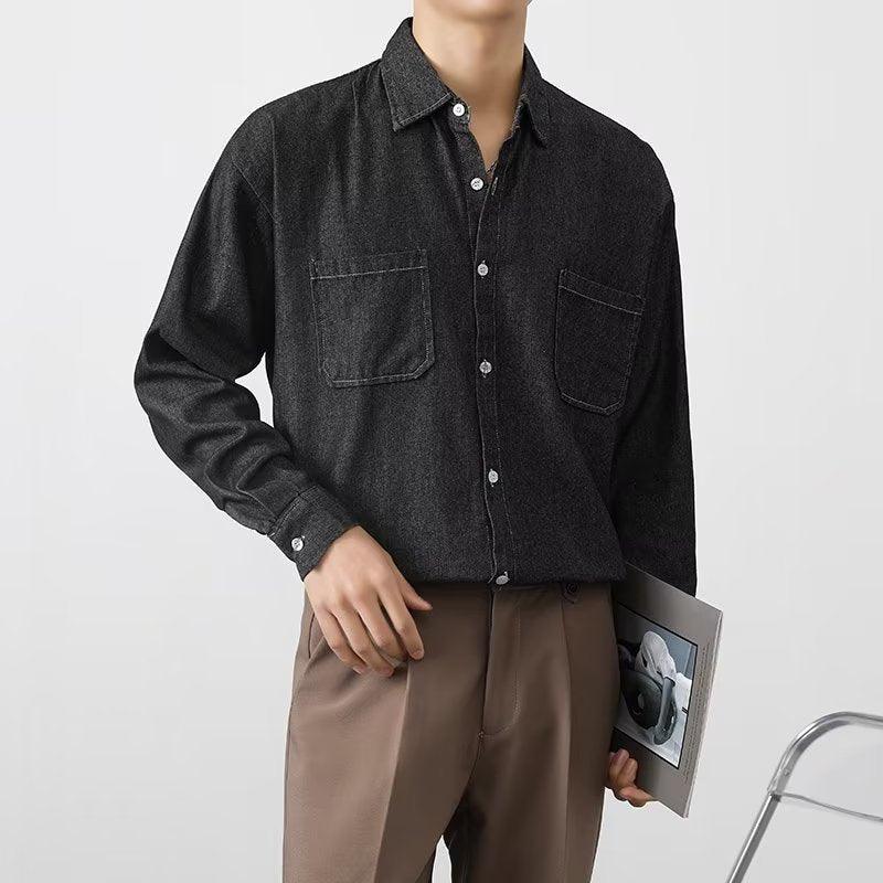 Men's Denim Shirt Long Sleeve Button-Up