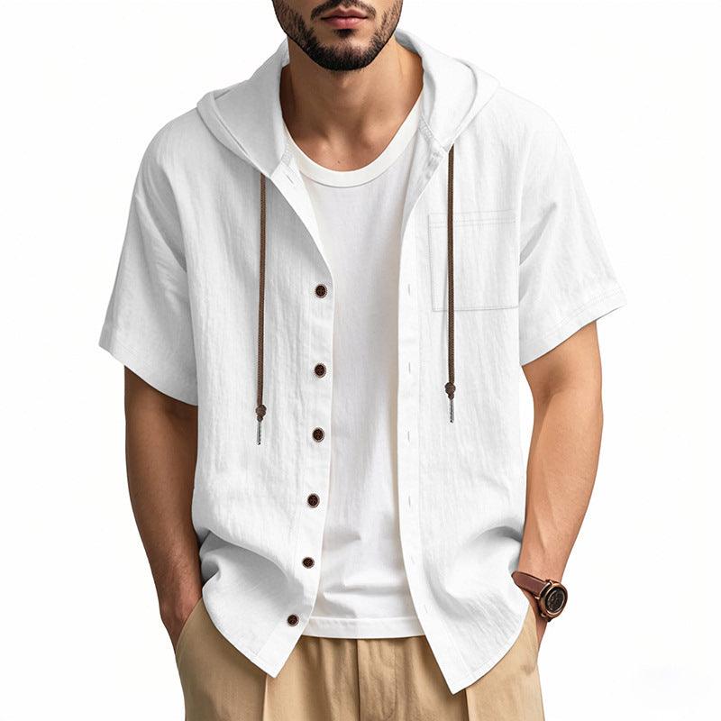 Men’s Short Sleeve Hooded Shirt Linen Blend